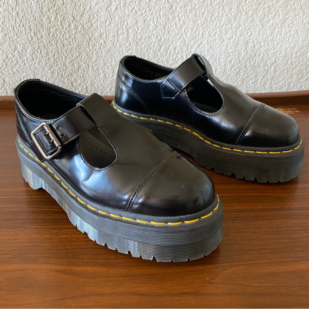 DR. MARTENS BETHAN POLISHED SMOOTH LEATHER PLATFORM SHOES W7 EU38
